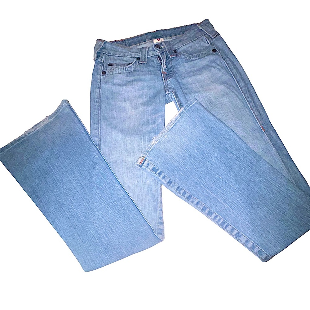 True Religion Jeans  BOBBY Buddha Size 26 Bootleg Low Rise Vintage Light Wash